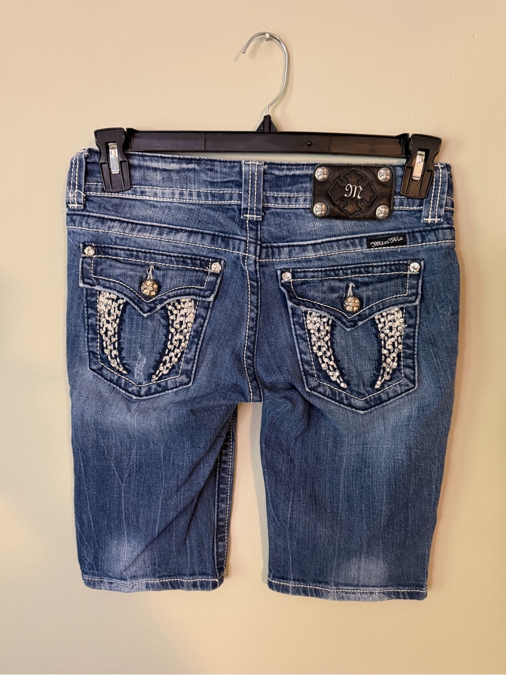 Gorgeous Y2K Miss Me Wing Embellished Denim Bermuda Shorts With 12-1/2” Inseam